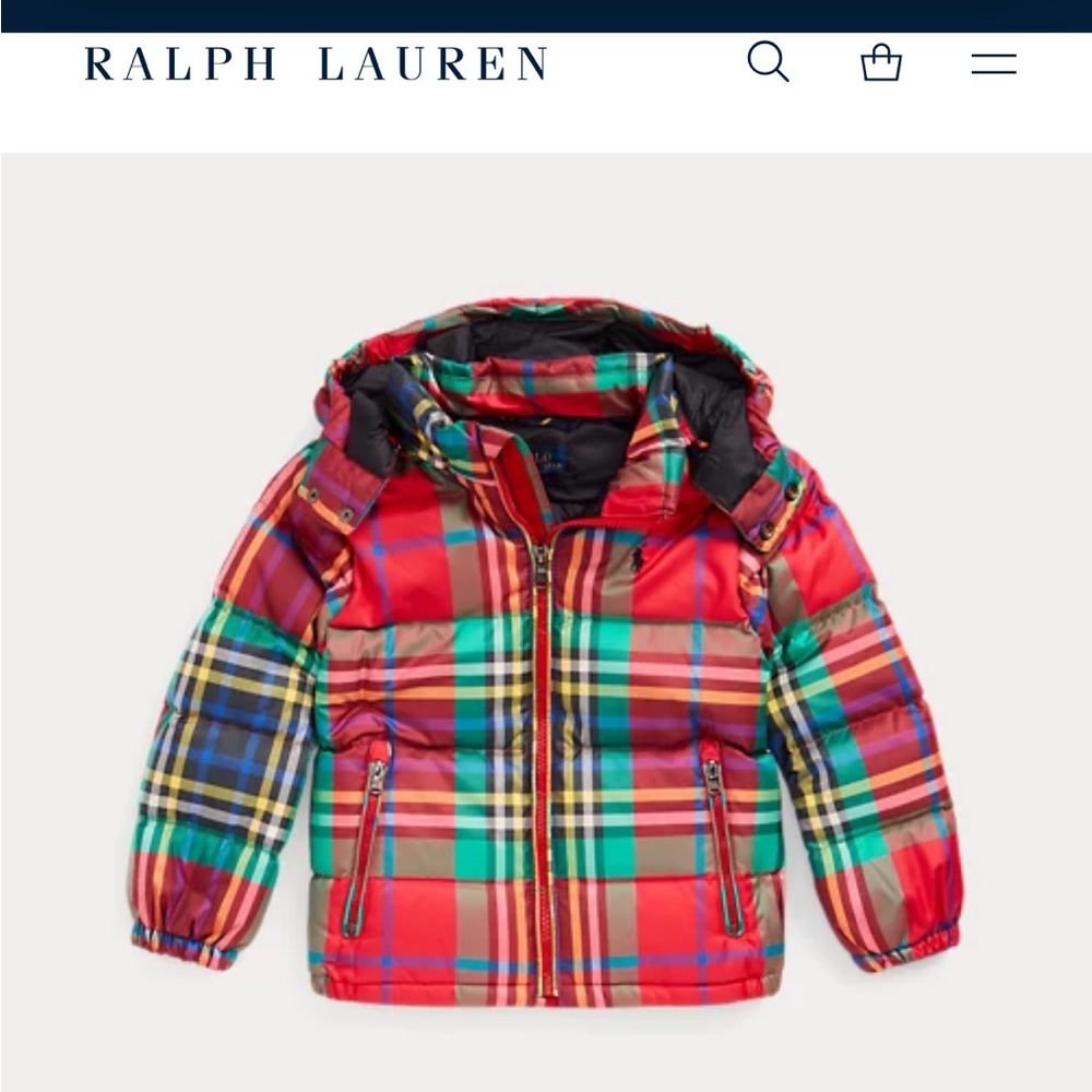 RALPH LAUREN Plaid Water-Repellent Down Jacket SZ 2T